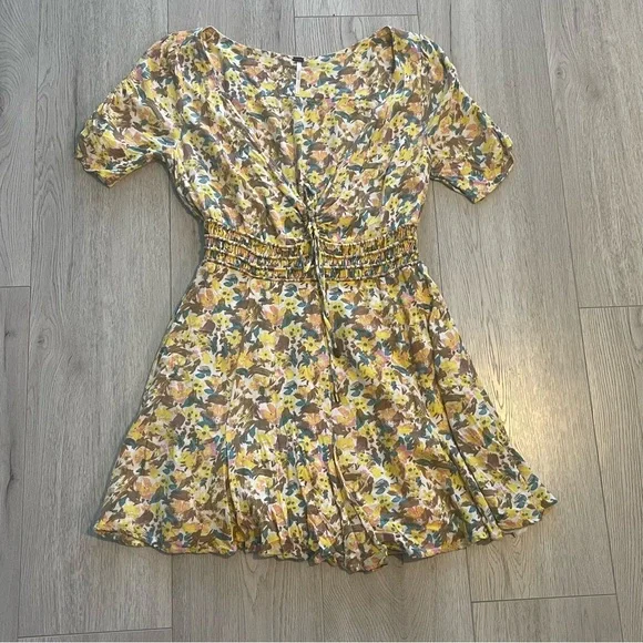 Free People Forget Me Not Mini Dress White & Yellow Ditsy Floral Print - Picture 5 of 6